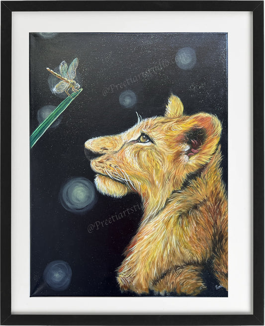 A lion cub oil painting on canvas. 61 x 45.5 x 31.8 cm