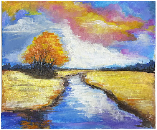 Landscape painting on canvas panel. 8.27 inches by 11.69 inches, unframed